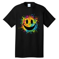 Retro Happy Face Rainbow Tiedye Splatter – 70s Peace Smile Tall T-Shirt