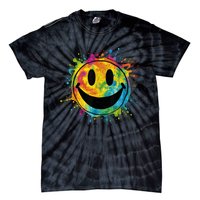 Retro Happy Face Rainbow Tiedye Splatter – 70s Peace Smile Tie-Dye T-Shirt