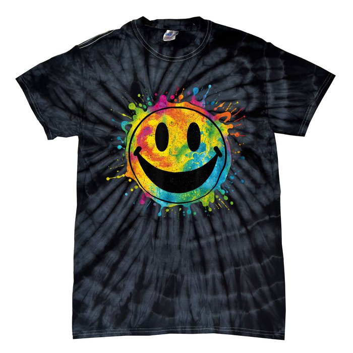 Retro Happy Face Rainbow Tiedye Splatter – 70s Peace Smile Tie-Dye T-Shirt