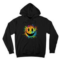 Retro Happy Face Rainbow Tiedye Splatter – 70s Peace Smile Tall Hoodie