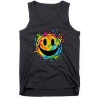 Retro Happy Face Rainbow Tiedye Splatter – 70s Peace Smile Tank Top