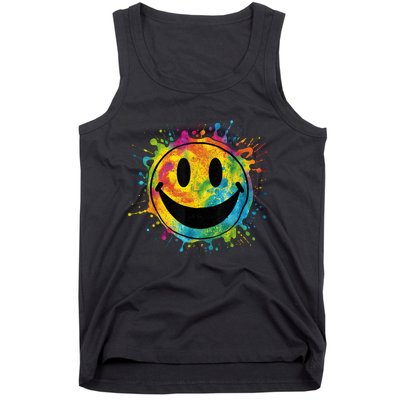 Retro Happy Face Rainbow Tiedye Splatter – 70s Peace Smile Tank Top