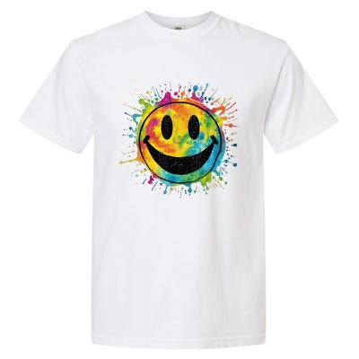 Retro Happy Face Rainbow Tiedye Splatter – 70s Peace Smile Garment-Dyed Heavyweight T-Shirt