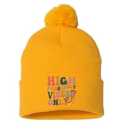 Retro High Frequency Vibes Only Sonography Ultrasound Tech Pom Pom 12in Knit Beanie