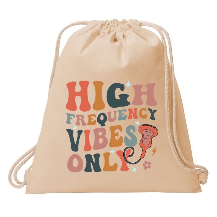 Retro High Frequency Vibes Only Sonography Ultrasound Tech Drawstring Bag