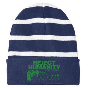 Reject Humanity Frog Scientific Evolution Meme Inspired Graphic Striped Beanie with Solid Band