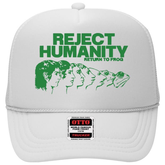 Reject Humanity Frog Scientific Evolution Meme Inspired Graphic High Crown Mesh Back Trucker Hat