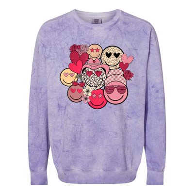 Retro Happy Face Smile Trendy Hippe Heart Valentine's Day Colorblast Crewneck Sweatshirt