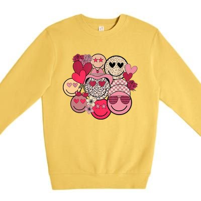 Retro Happy Face Smile Trendy Hippe Heart Valentine's Day Premium Crewneck Sweatshirt