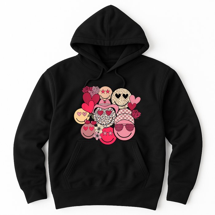 Retro Happy Face Smile Trendy Hippe Heart Valentine's Day Hoodie