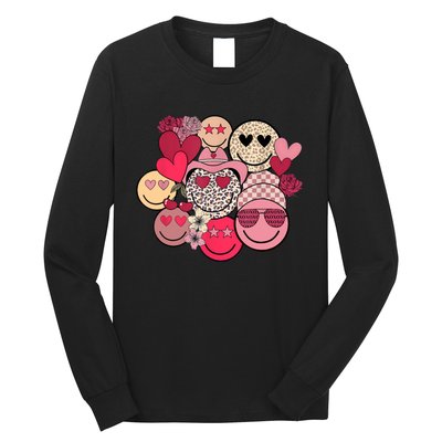 Retro Happy Face Smile Trendy Hippe Heart Valentine's Day Long Sleeve Shirt