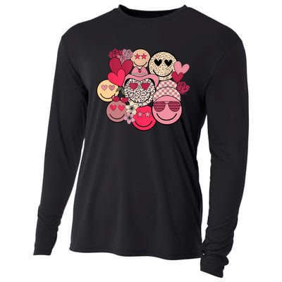 Retro Happy Face Smile Trendy Hippe Heart Valentine's Day Cooling Performance Long Sleeve Crew