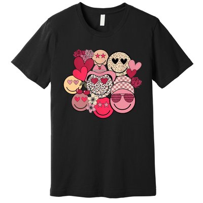 Retro Happy Face Smile Trendy Hippe Heart Valentine's Day Premium T-Shirt