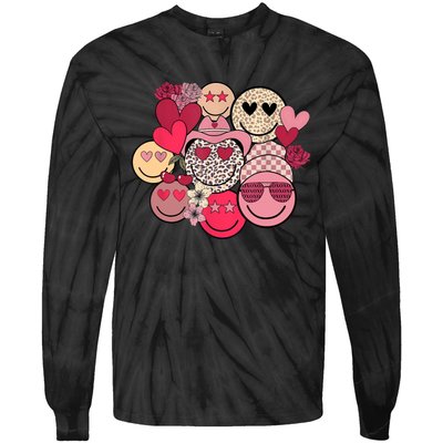 Retro Happy Face Smile Trendy Hippe Heart Valentine's Day Tie-Dye Long Sleeve Shirt