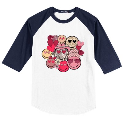 Retro Happy Face Smile Trendy Hippe Heart Valentine's Day Baseball Sleeve Shirt