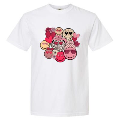 Retro Happy Face Smile Trendy Hippe Heart Valentine's Day Garment-Dyed Heavyweight T-Shirt