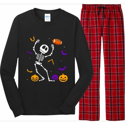 Retro Halloween Football Player Skeleton Football Lover Funny Gift Long Sleeve Pajama Set