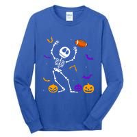 Retro Halloween Football Player Skeleton Football Lover Funny Gift Tall Long Sleeve T-Shirt