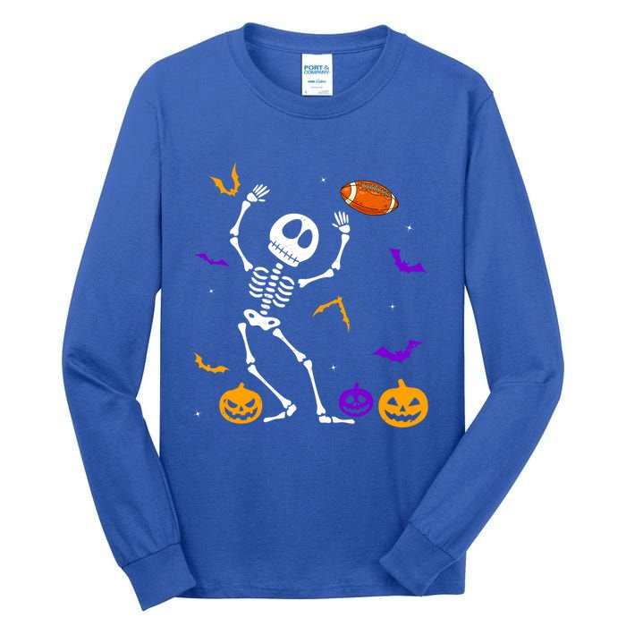 Retro Halloween Football Player Skeleton Football Lover Funny Gift Tall Long Sleeve T-Shirt