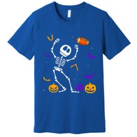 Retro Halloween Football Player Skeleton Football Lover Funny Gift Premium T-Shirt