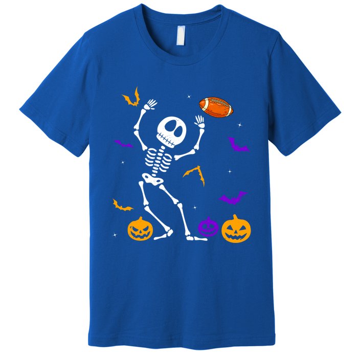 Retro Halloween Football Player Skeleton Football Lover Funny Gift Premium T-Shirt