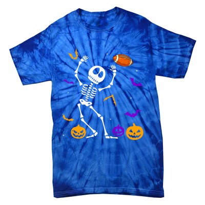 Retro Halloween Football Player Skeleton Football Lover Funny Gift Tie-Dye T-Shirt