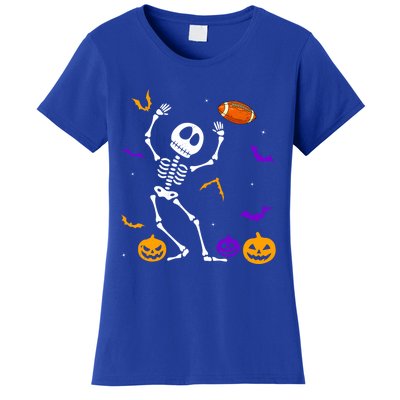 Retro Halloween Football Player Skeleton Football Lover Funny Gift Women's T-Shirt