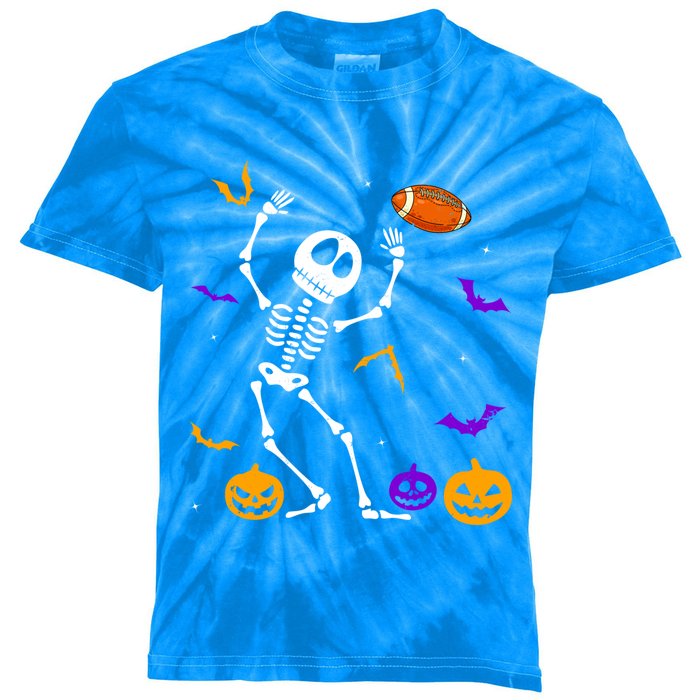 Retro Halloween Football Player Skeleton Football Lover Funny Gift Kids Tie-Dye T-Shirt