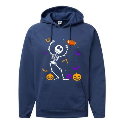 Retro Halloween Football Player Skeleton Football Lover Funny Gift Performance Fleece Hoodie