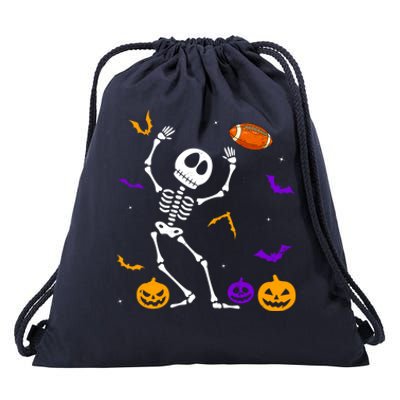 Retro Halloween Football Player Skeleton Football Lover Funny Gift Drawstring Bag