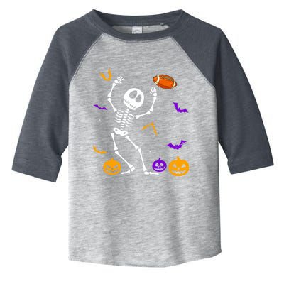 Retro Halloween Football Player Skeleton Football Lover Funny Gift Toddler Fine Jersey T-Shirt