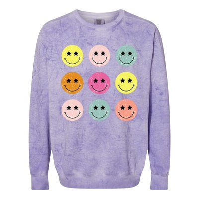 Retro Happy Face Checkered Pattern Colorblast Crewneck Sweatshirt