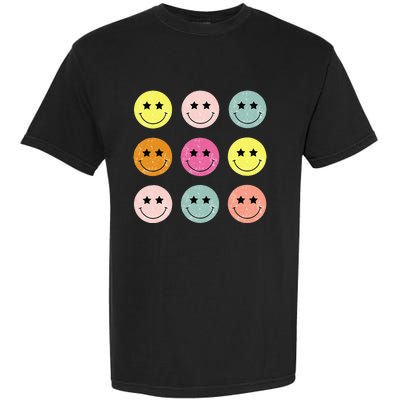 Retro Happy Face Checkered Pattern Garment-Dyed Heavyweight T-Shirt