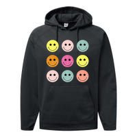 Retro Happy Face Checkered Pattern Performance Fleece Hoodie