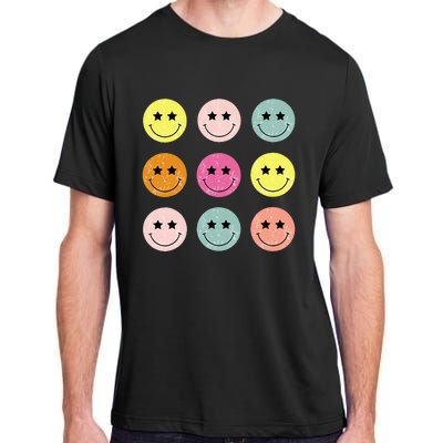 Retro Happy Face Checkered Pattern Adult ChromaSoft Performance T-Shirt