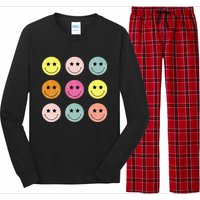 Retro Happy Face Checkered Pattern Long Sleeve Pajama Set