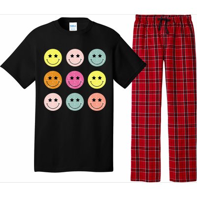 Retro Happy Face Checkered Pattern Pajama Set