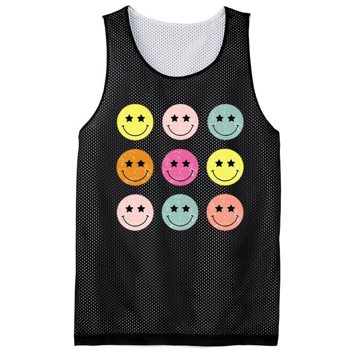 Retro Happy Face Checkered Pattern Mesh Reversible Basketball Jersey Tank