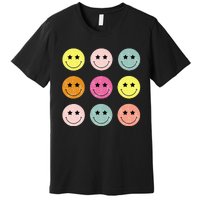 Retro Happy Face Checkered Pattern Premium T-Shirt