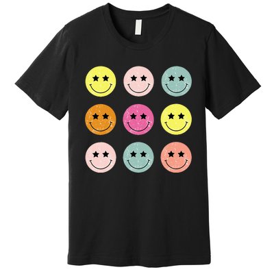 Retro Happy Face Checkered Pattern Premium T-Shirt