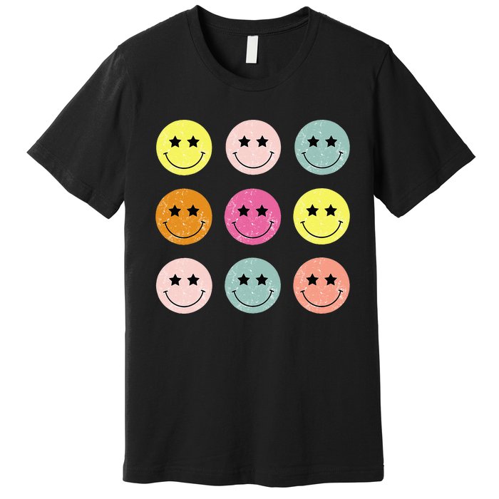 Retro Happy Face Checkered Pattern Premium T-Shirt