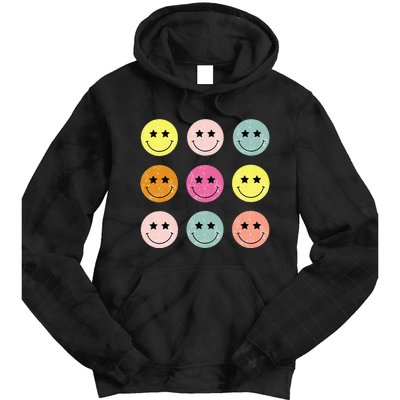 Retro Happy Face Checkered Pattern Tie Dye Hoodie