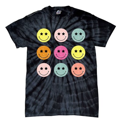 Retro Happy Face Checkered Pattern Tie-Dye T-Shirt