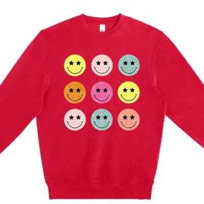 Retro Happy Face Checkered Pattern Premium Crewneck Sweatshirt