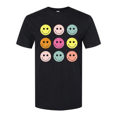 Retro Happy Face Checkered Pattern Softstyle CVC T-Shirt