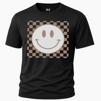 Retro Happy Face Checkered Pattern Smile Face Trendy Cooling Performance Crew T-Shirt