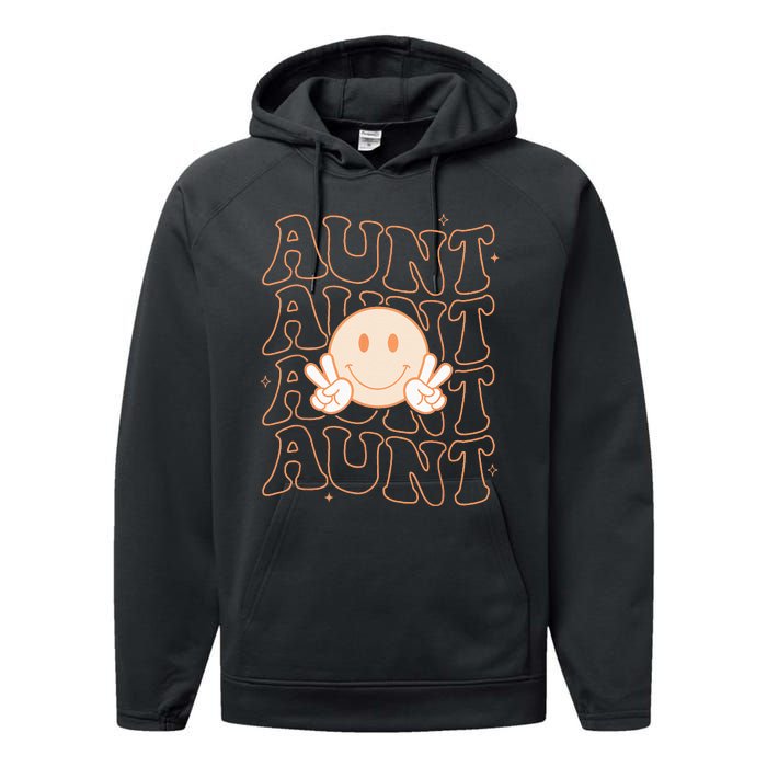 Retro Happy Face Aunt Groovy Smile Face Funny Auntie Performance Fleece Hoodie