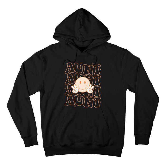 Retro Happy Face Aunt Groovy Smile Face Funny Auntie Hoodie