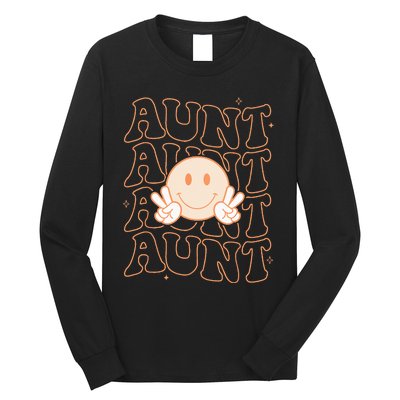 Retro Happy Face Aunt Groovy Smile Face Funny Auntie Long Sleeve Shirt