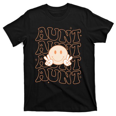 Retro Happy Face Aunt Groovy Smile Face Funny Auntie T-Shirt